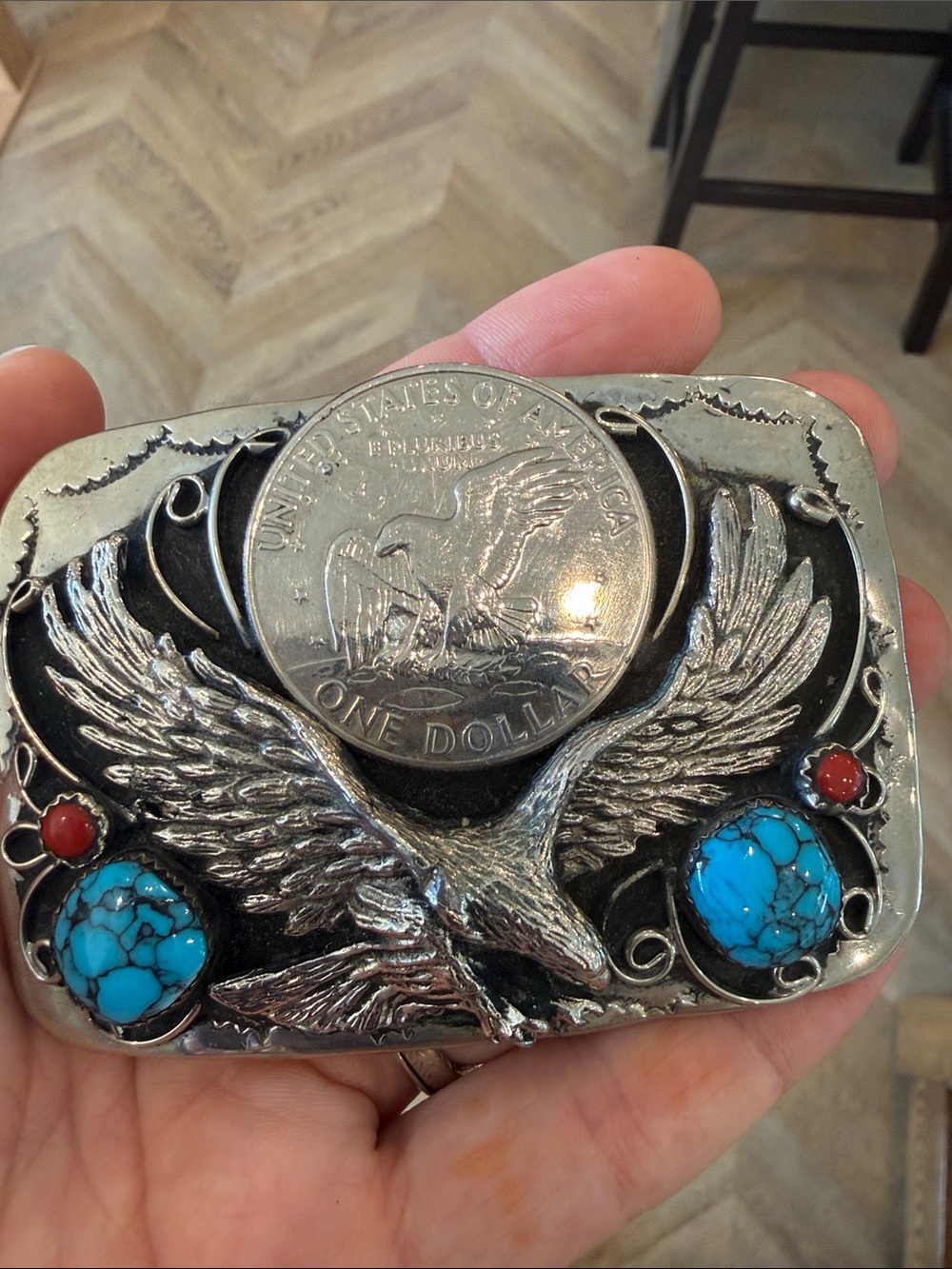Vintage Coin Belt Buckle with Eagle